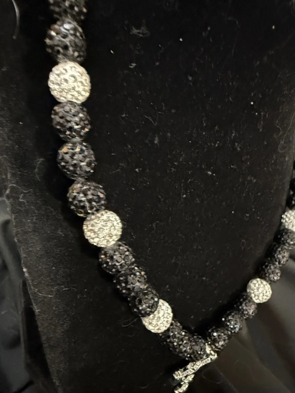 Stainless steel Cross Pendant Necklace with Black and‎ White Crystal Beads